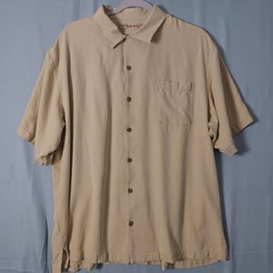 Tommy Bahama Mens XL 100% Silk Shirt  Island Button Up Classic Beige Throwback